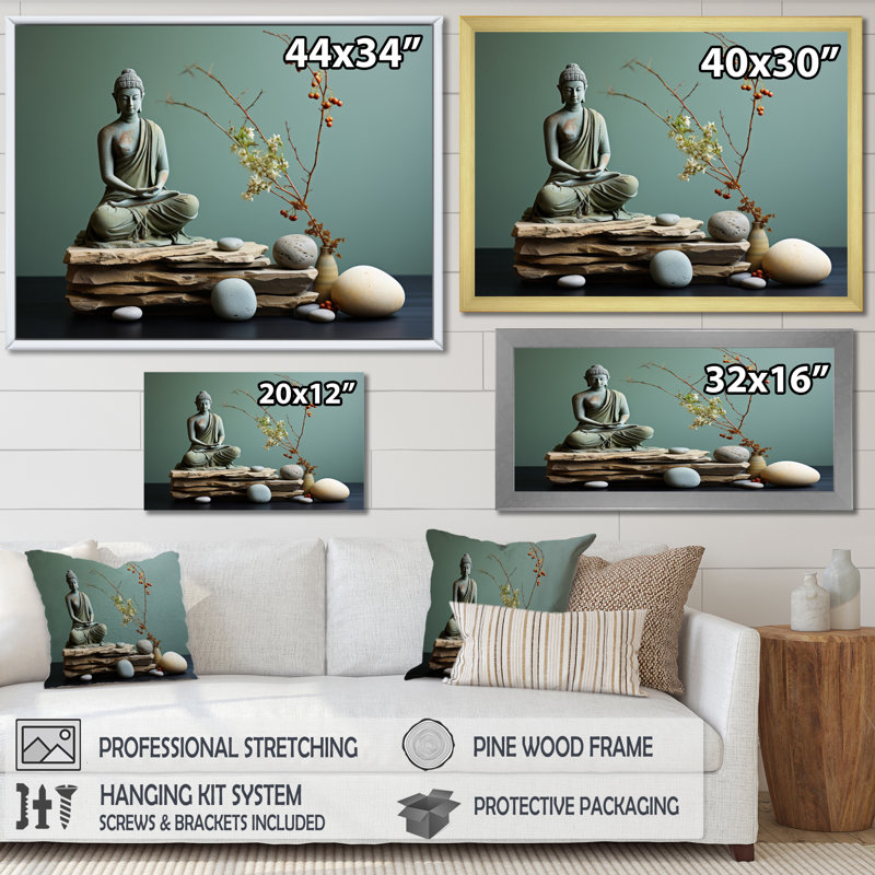 «Grey Green Meditation Abstract Serenity I», reproduction sur toile, H 12 po x l 20 po, Toile tendue