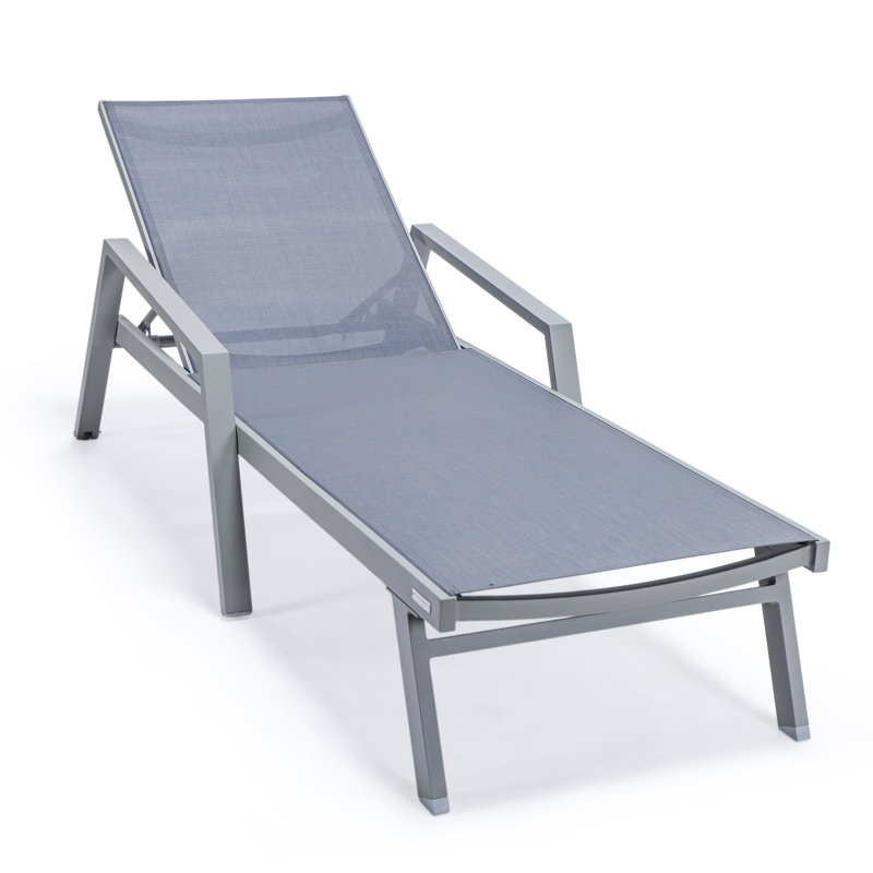 Outdoor Patio Reclining Chaise Lounge with Wheels, Powder-Coated Aluminum Frame and Breathable Sling Mesh, Adjustable Backrest for Poolside and Deck Use
