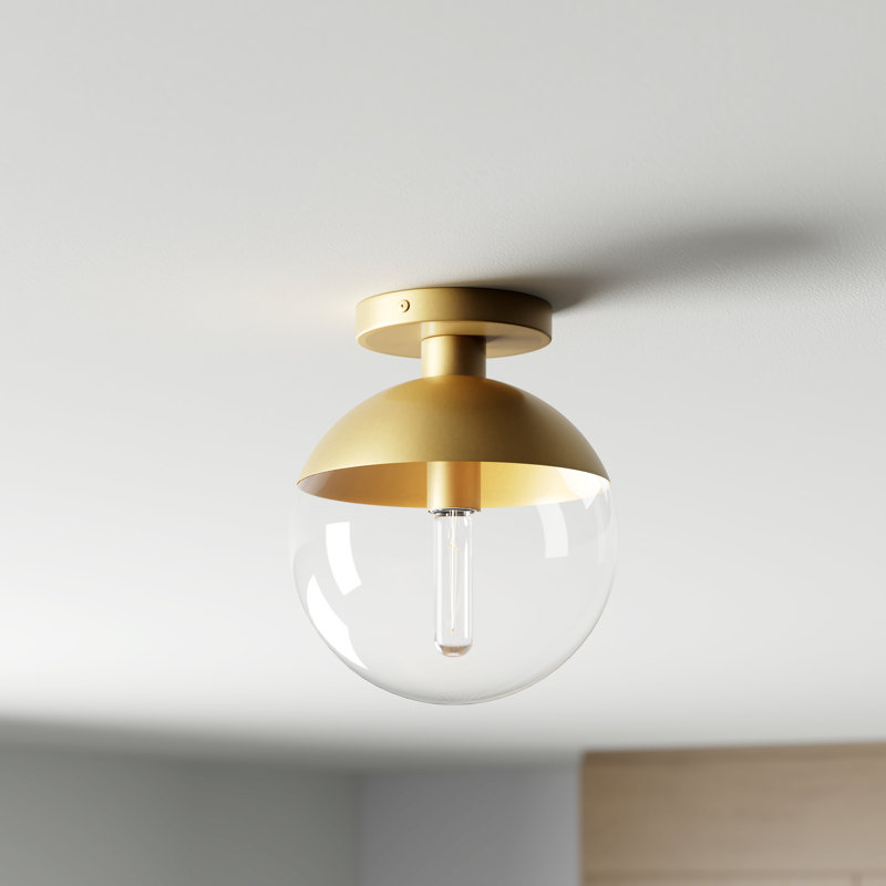 Yearby Glass Semi Flush Mount, 10" H x 8" W x 8" D, Brass, White