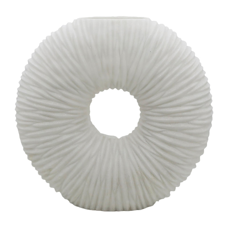 Elegant Circular Resin Vase for Living Room Table Decor - Donut Shaped Tall Flower Vase Accent Piece for Office or Home Display - 21", White