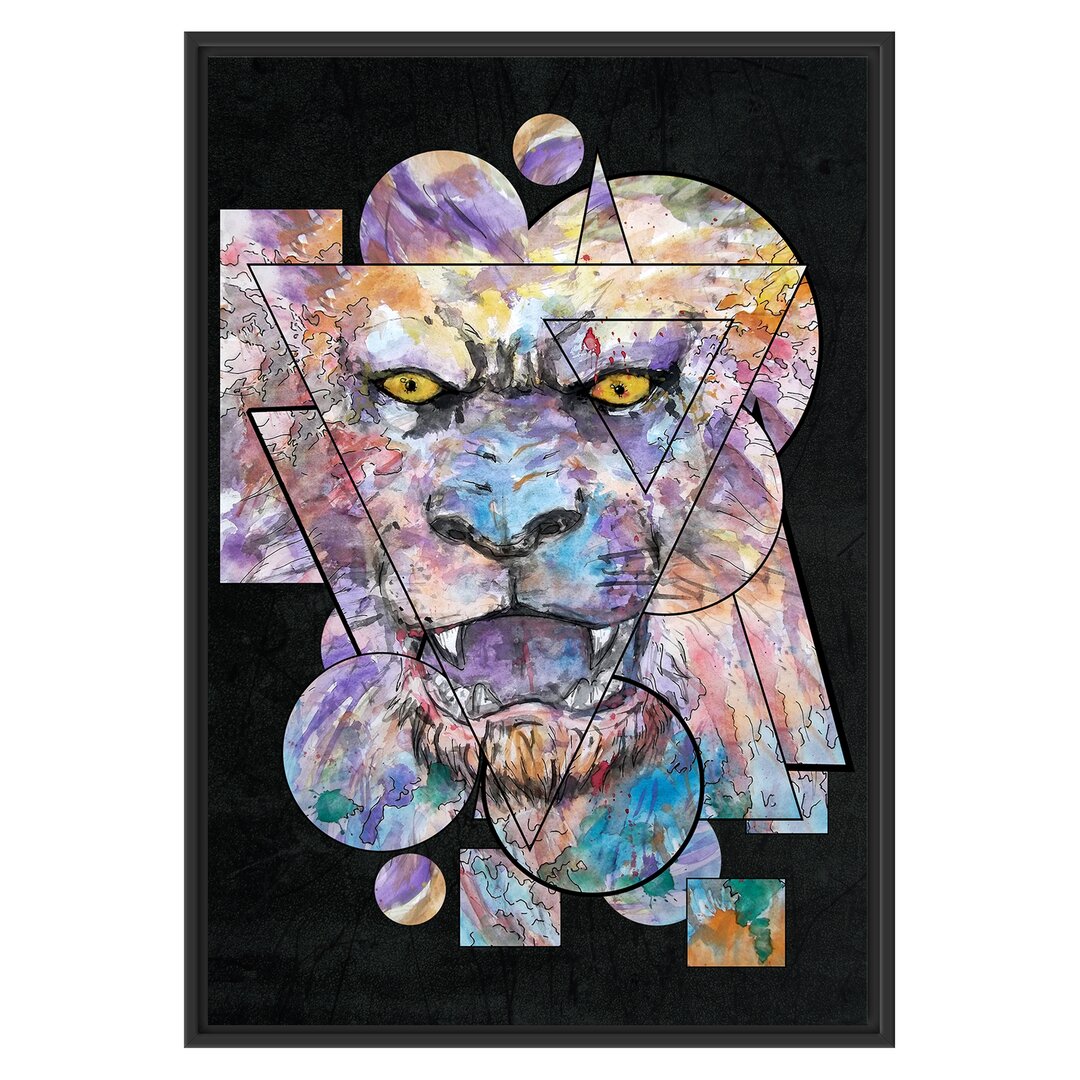 Gerahmtes Wandbild Painted lion black