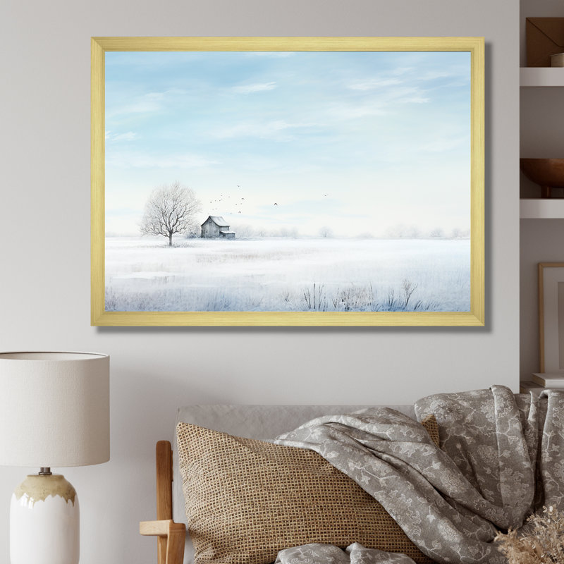 Paysage d'hiver, minimalisme sur toile, Cadre doré simple, H 30 po x l 40 po x P 1,5 po