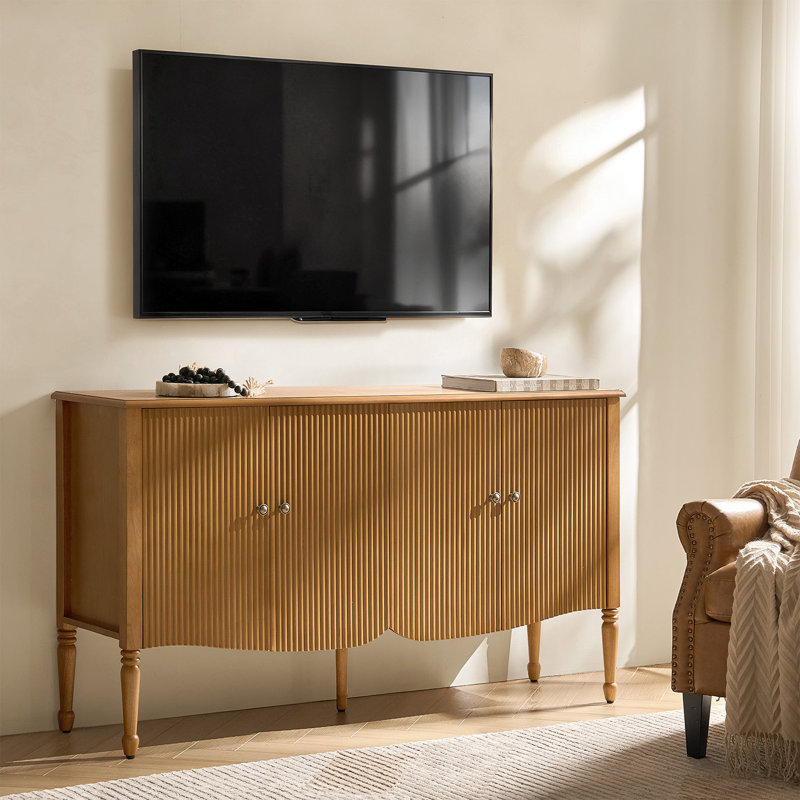 Martha Transitional 58"W 4-Door Fluted Curved Sideboard with Cable Management, Oak