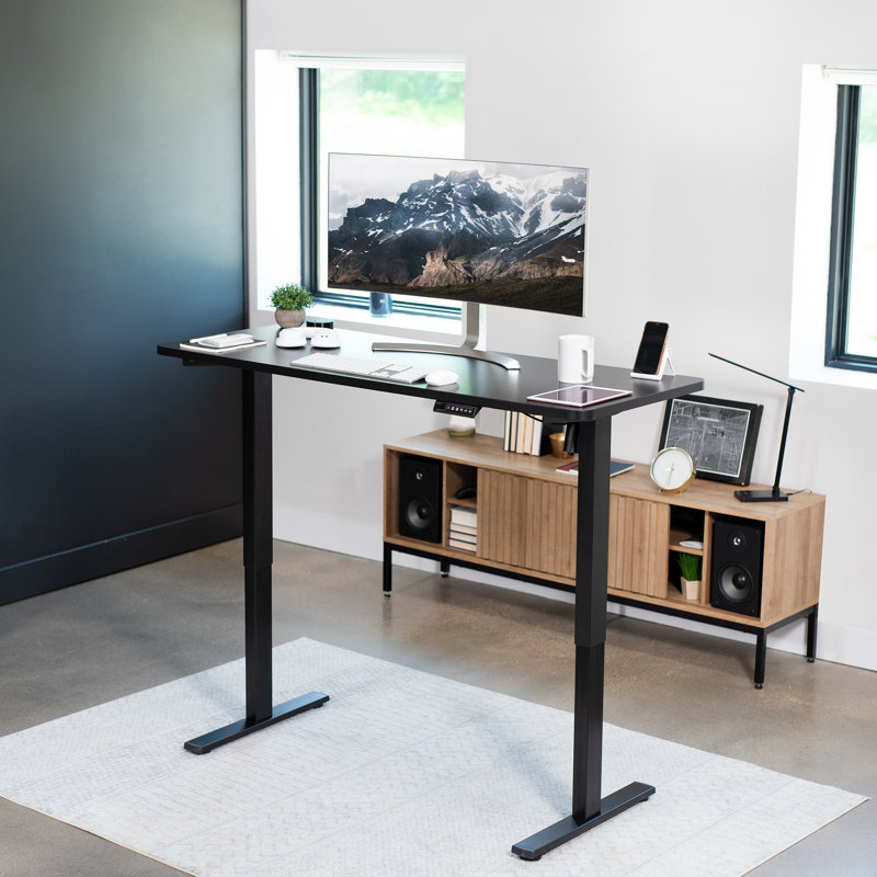 Black Adjustable Height Electric Standing Desk with Steel Frame