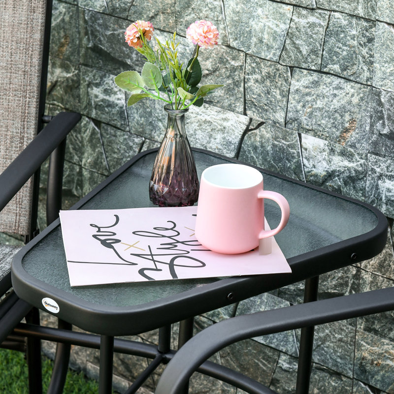 Backyard 2 Glider Chair With Coffee Table - Rocking For Garden, Porch Breathable Sling, Steel, Brown Finish Center