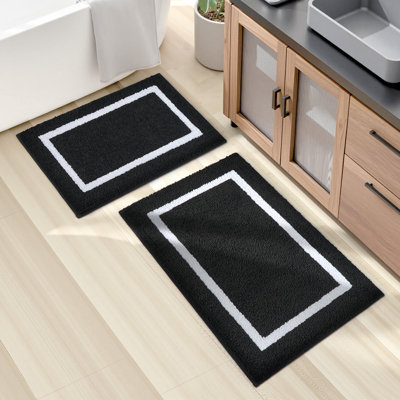  Bathroom Rugs Sets 2 Piece, Super Soft and Absorbent, Non-Slip and Machine Washable Bath Rugs(Black and White)