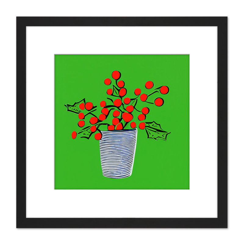Festive Bouquet Holly Striped Vase Green 1 Piece Single Picture Frame Painting