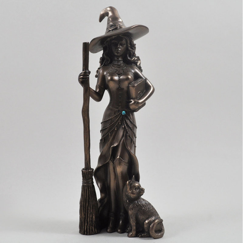 Henschler Witch with Cat Bronze Sculpture