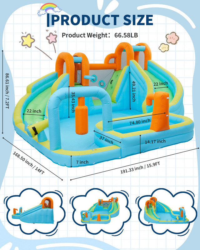 Ensemble de maison de jeu gonflable 10-en-1 - maison de jeu gonflable avec glissoire et souffleur de 550 W pour les enfants