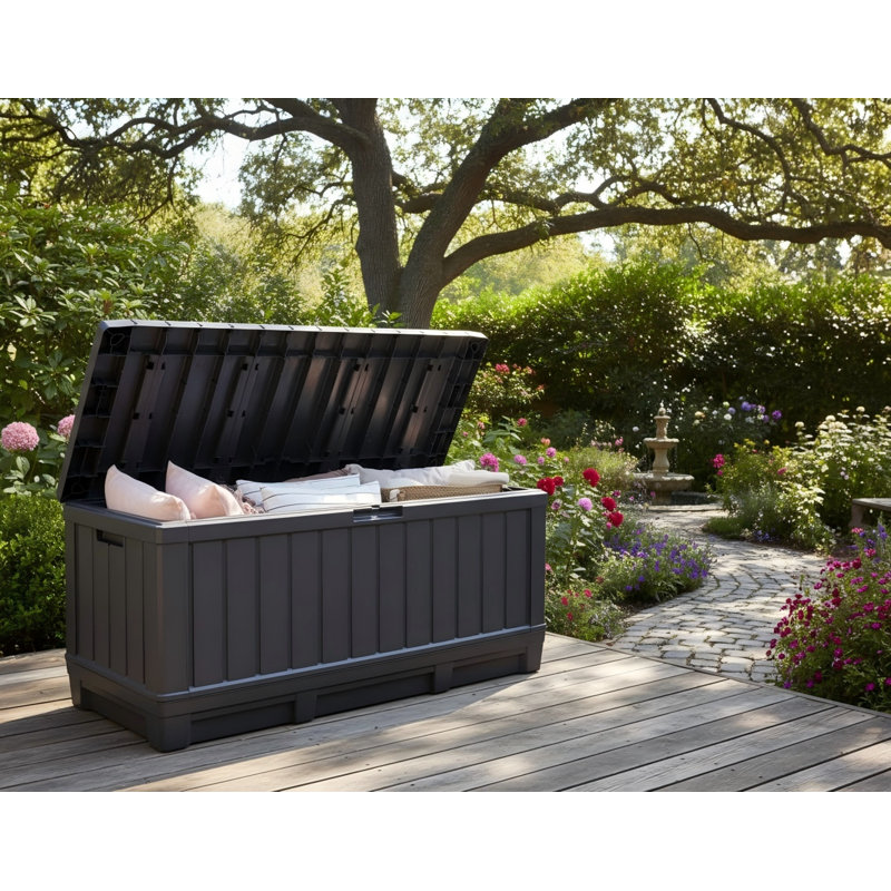 Dark Gray 92 Gallon Outdoor Resin Storage Box, Deck Organizer Chest For Patio Cushions, Pillows, Garden Tools & Pool Floats