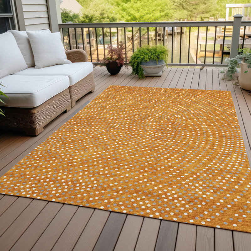 Mirelia Orange Washable Indoor-Outdoor Rug - , 10' x 14'
