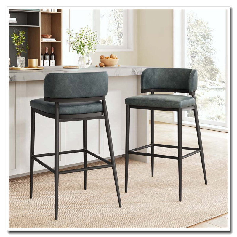 Tabouret de bar en cuir et structure en métal, Vert foncé