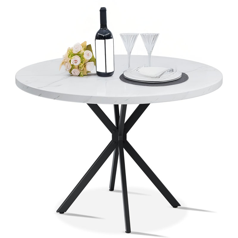 38.5" Round Dining Table Modern Style Kitchen Table With MDF Table Top And X-Shaped Pedestal Metal Legs, Small Circle Dining Room Leisure Table End Table For Home Office Conference, 2 To 4 People