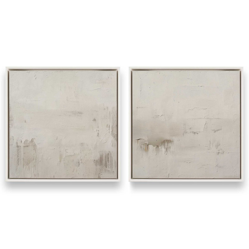 Ensemble de 2 impressions «Whispered Stillness», Cadre flottant blanc opaque, 12 po x 12 po
