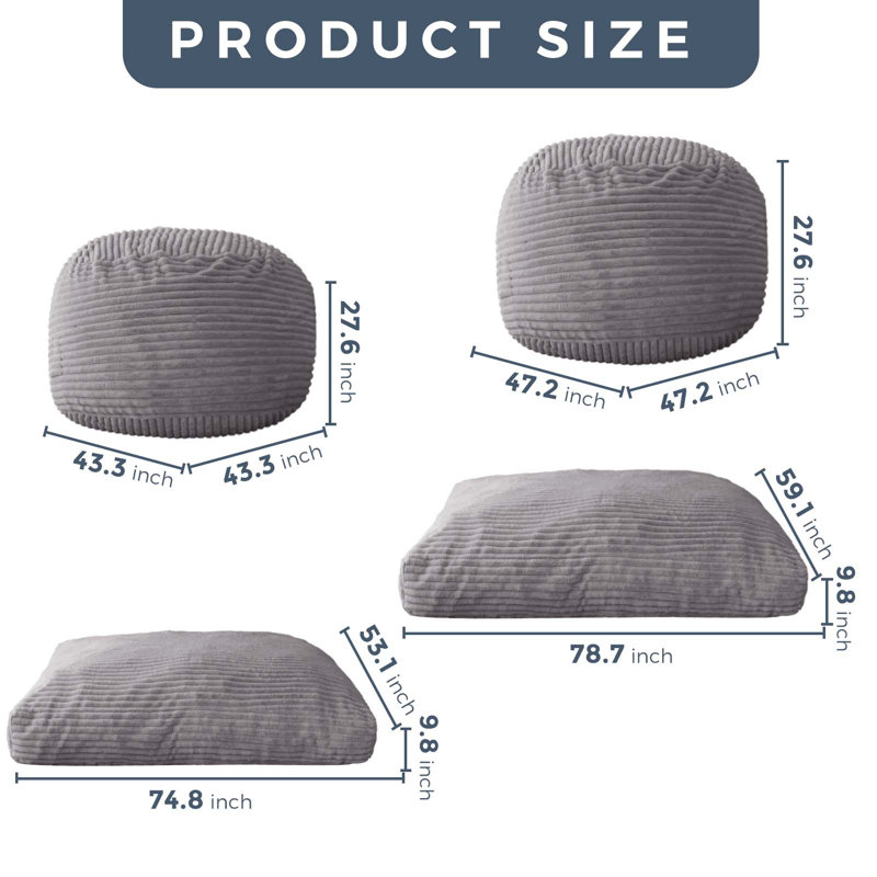 Lit à billes épais et convertible, H 47,20 po x l 47,20 po x P 27,60 po, Gris