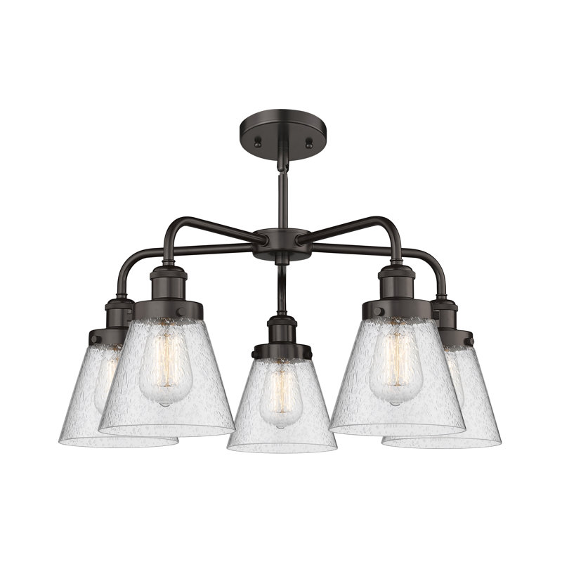 Cone 5 Light Stem Hung Chandelier, Seedy, Oil Rubbed Bronze