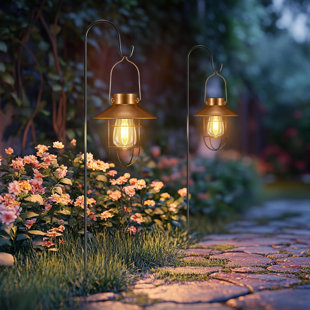 Solar Lights Outdoor, Hanging Lanterns With Edison Bulb And 2 X 32 Inch Shepherd Hooks (Set of 2)