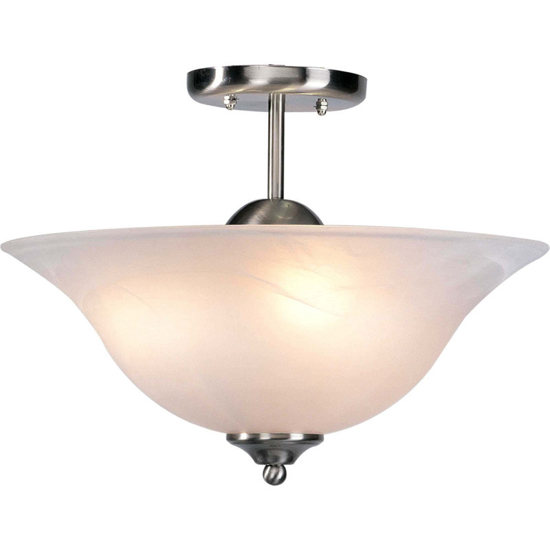 3-Light Indoor Brushed Nickel Semi-Flush Ceiling Mount with Alabaster Glass Bowl Shade, Brushed Nickel