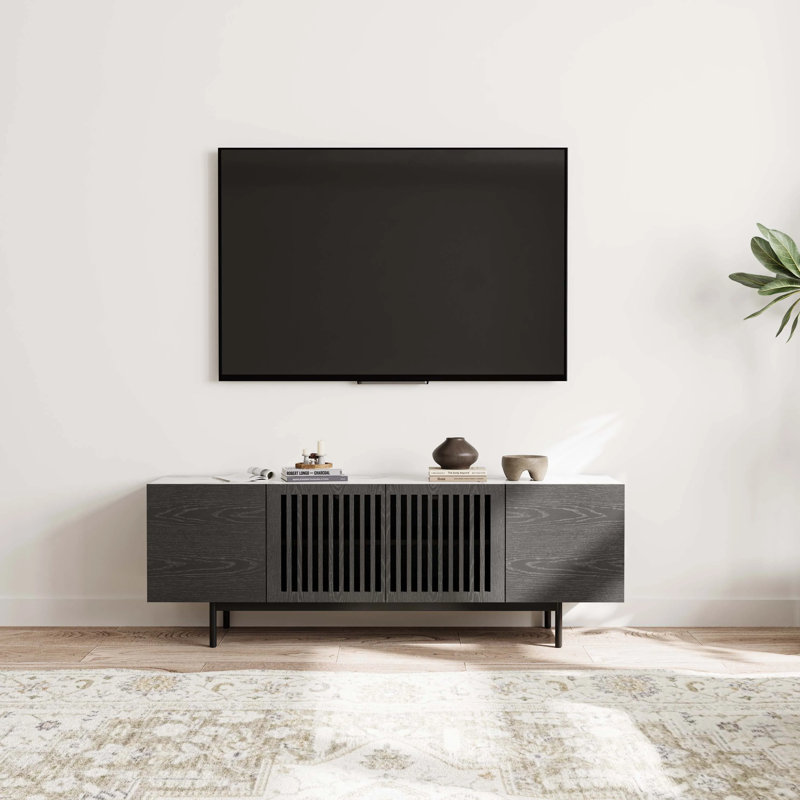 Meuble télé Mid-Century moderne avec pierre frittée