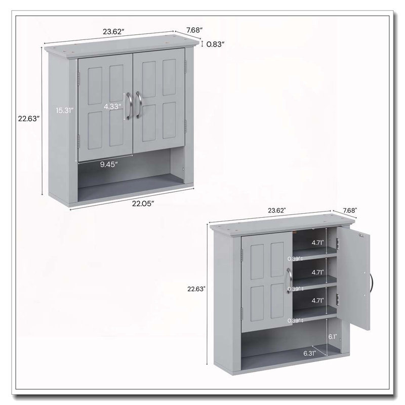 Bathroom Storage Cabinet, Gray-Wall Storage-two doors