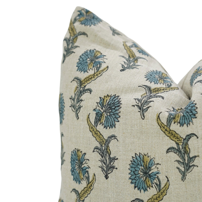 Housse de coussin fabriquée à la main de style fabcline par Fab Fabine, jonquille, bleu, Carré 26 po