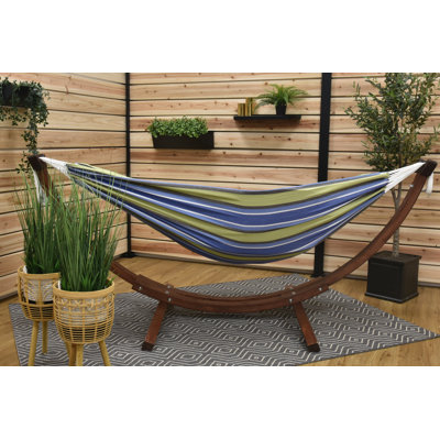 Vivere Holyoke Double Hammock with Solid Pine Arc Stand- Available in Sunbrella or Cotton