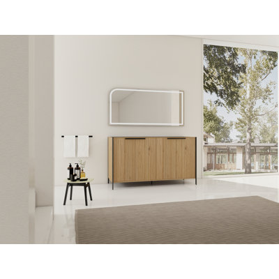 Meuble-lavabo de salle de bain 60 po - Contreplaqué - 1 pièce - Autoportant - Café clair