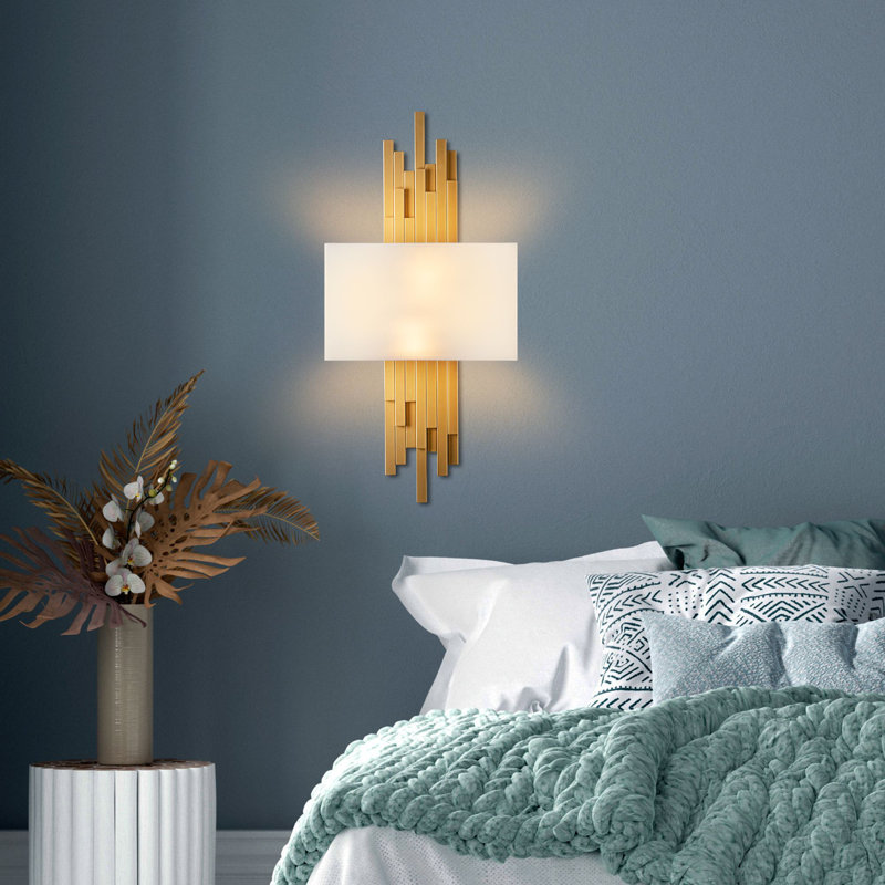 Elegant Wall Lamp with Metal Body & Fabric Cap, Gold & White Finish, 13.8 x 29.5 x 3.9 inches | Socket Type: 2 x E14 Max 40W (Bulb Not Included) | Stylish Lighting for Living Room & Bedroom, IP20 Rated