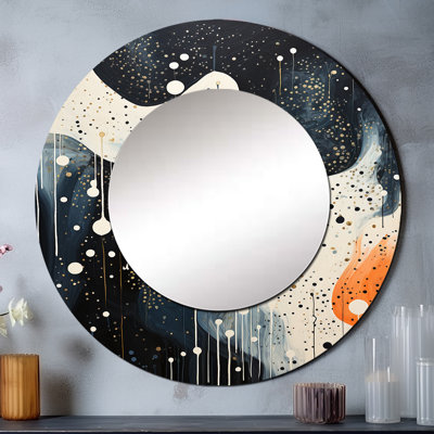 Collage profond de scènes marines profondes - décor de miroir mural unique coraux, grand miroir rond gris, impression d'art en métal