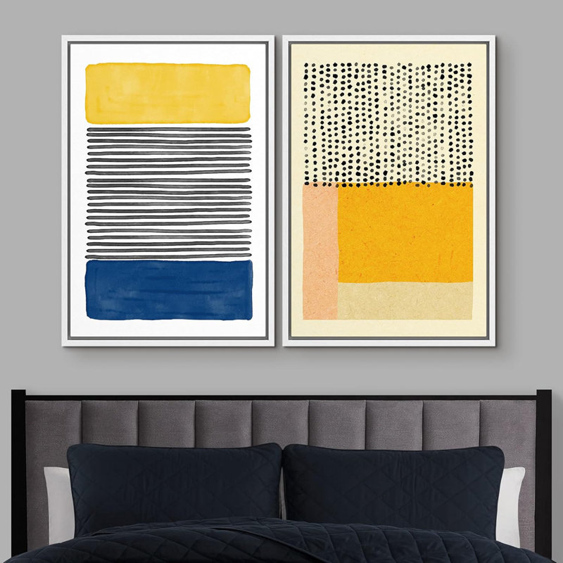 Abstrait, blocs de couleur vibrante, bloc jaune, variété, géométrique, art abstrait, minimaliste moderne, Blanc