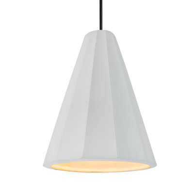 Radiance - Luminaire suspendu 1 lumière cannelé - Blanc brillant (extérieur et intérieur du luminaire) - Noir mat - l 9 po x H 13 po - DEL dédiée - Tige rigide