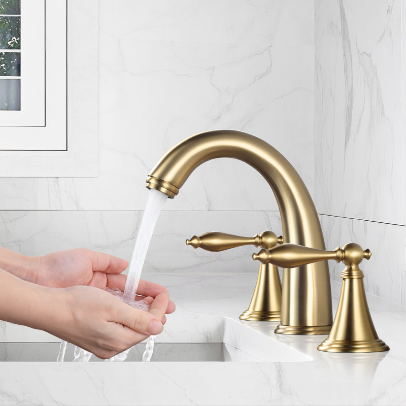 HGN Brushed Gold 8 inches 3 Holes Bathroom Faucet, 2 Handle Bathroom Sink Faucets with Pop-up Drain, Brushed Gold