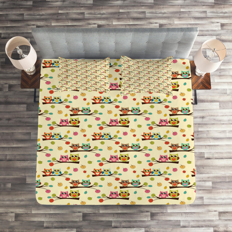 Owl Polyester Coverlet, King Bedspread + 2 Shams