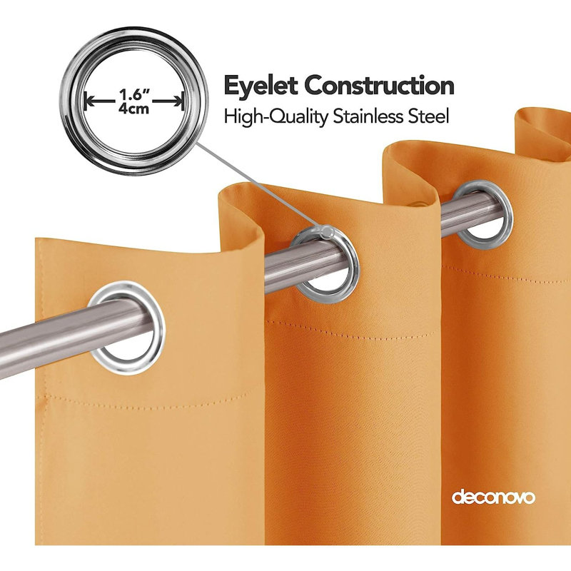 Deconovo Curtains Solidout Super Soft Thermal Insulated Eyeletout Curtains For Bedroom 1 Panel, Orange Flame