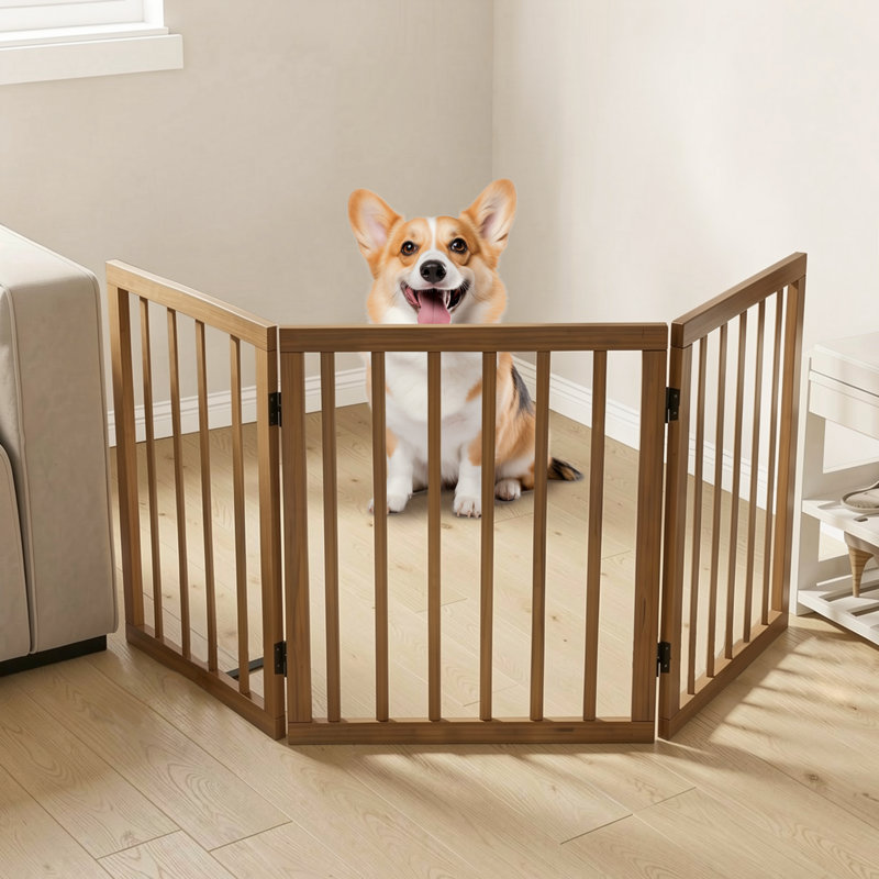 Barrière pour animaux 3 panneaux autoportante pliable en bois, barrière intérieure rotative pour petits chiens et chats