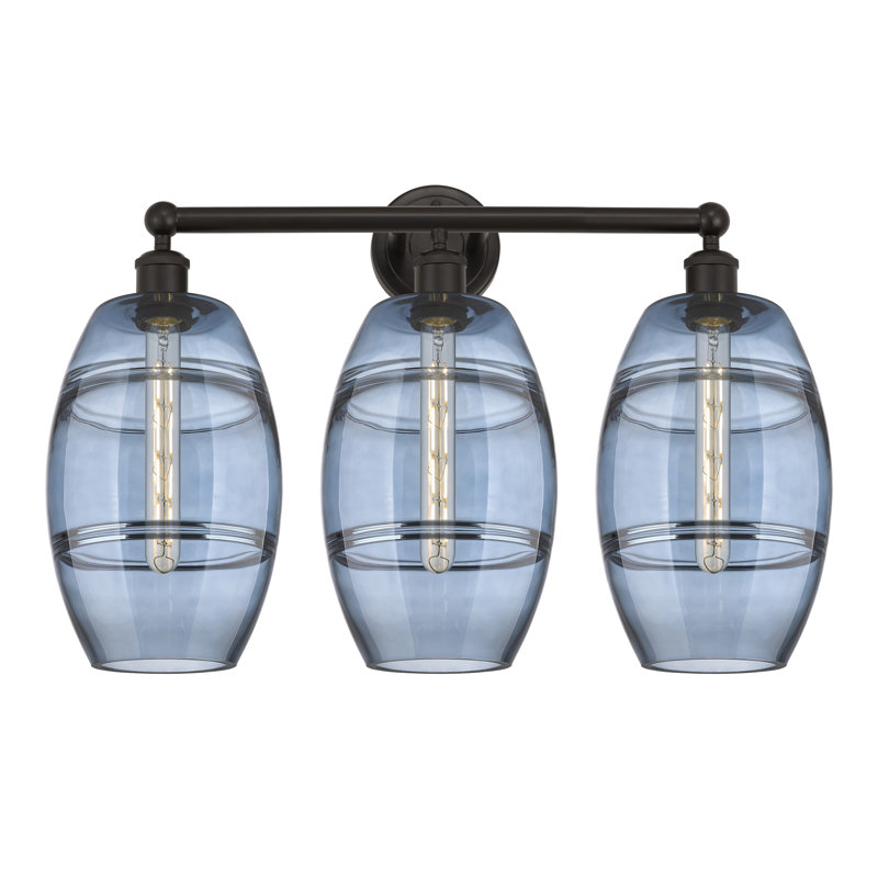 Éclairage pour meuble-lavabo à 3 lumières à intensité variable Kusham, Bleu princesse, Bronze huilé
