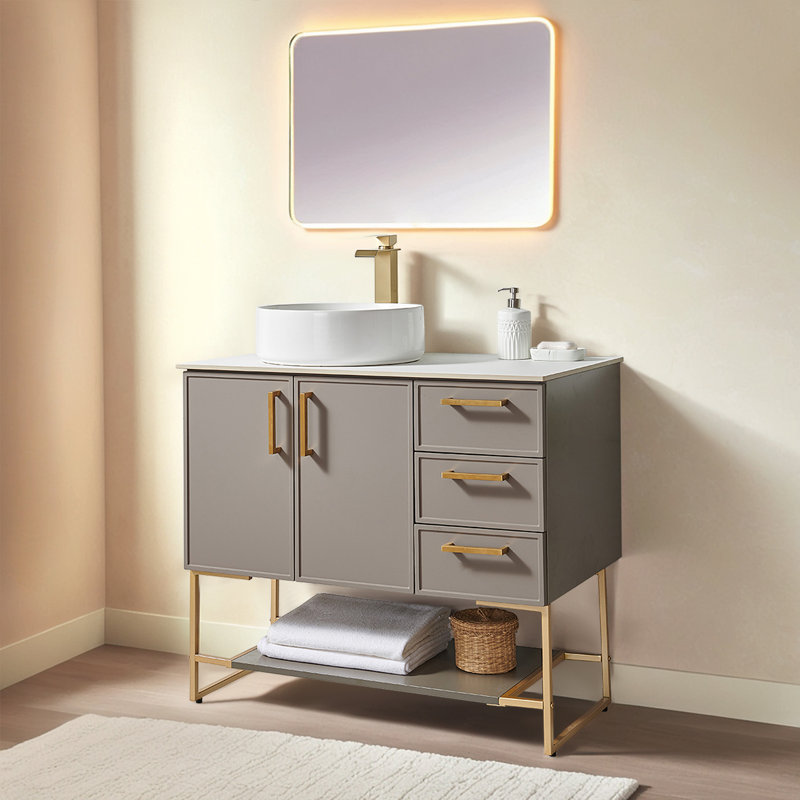 Ensemble de meuble-lavabo simple autoportant Modern, Gris