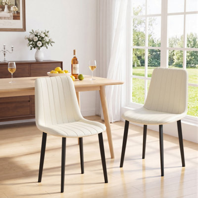 Chaises de salle à manger de qualité supérieure, paquet de 4 en cuir reconstitué blanc beige, pieds en métal pour la maison