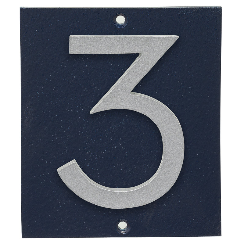 Plaque d’adresse murale sur 1 ligne flottante, Bleu marine, Argent, Oui