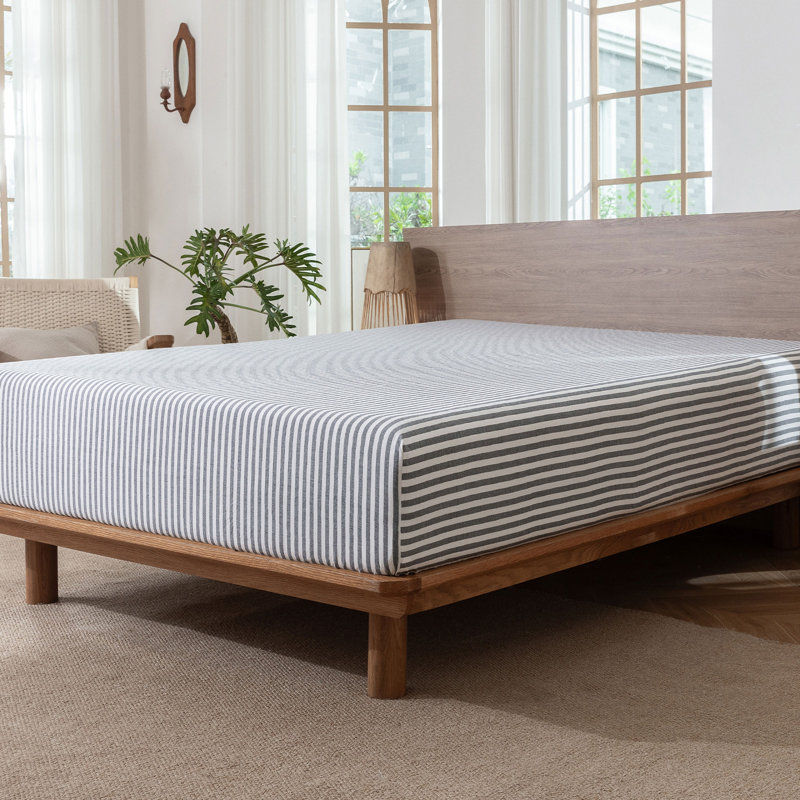Drap-housse MooMee 100% coton lavé extra profond, Très grand lit, Classic Stripes - Dark Grey & White