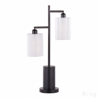 Contemporary Table Lamp In Black Metal With White Shades