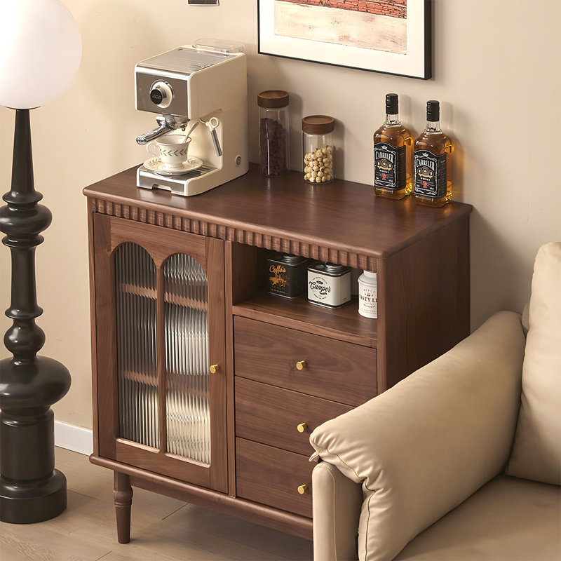 Buffet 31,5 po en noyer brun, 35.43"H x31.5"W x 15.75"D