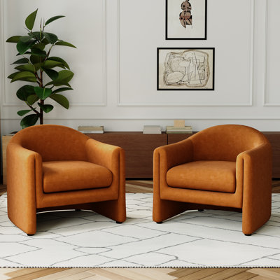 Esly Upholstered Modern Curved Rusted Orange Velevt Barrel Accent Chair