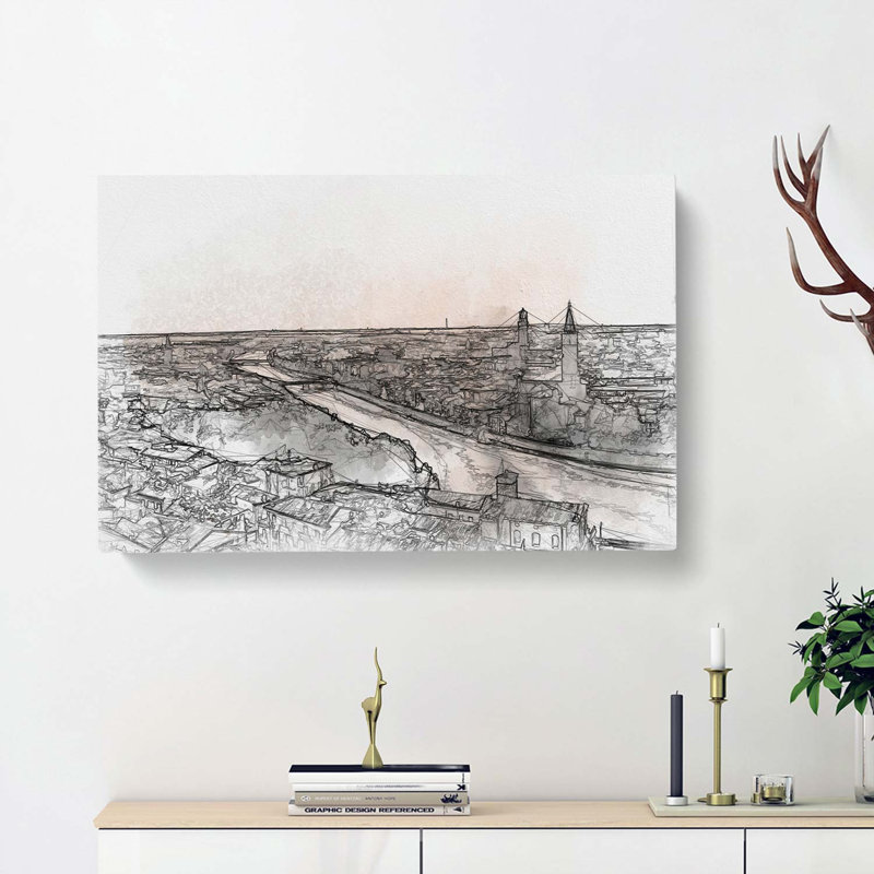 Skyline Of Verona Italy In Abstract - Wrapped Canvas Print, 40cm H x 60cm W x 3cm D