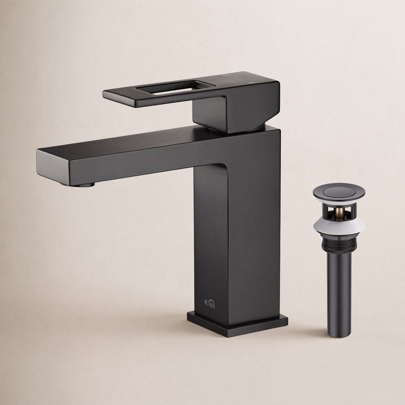 Cube Single-Hole Bathroom Faucet, Matte Black, Drain Assembly Included