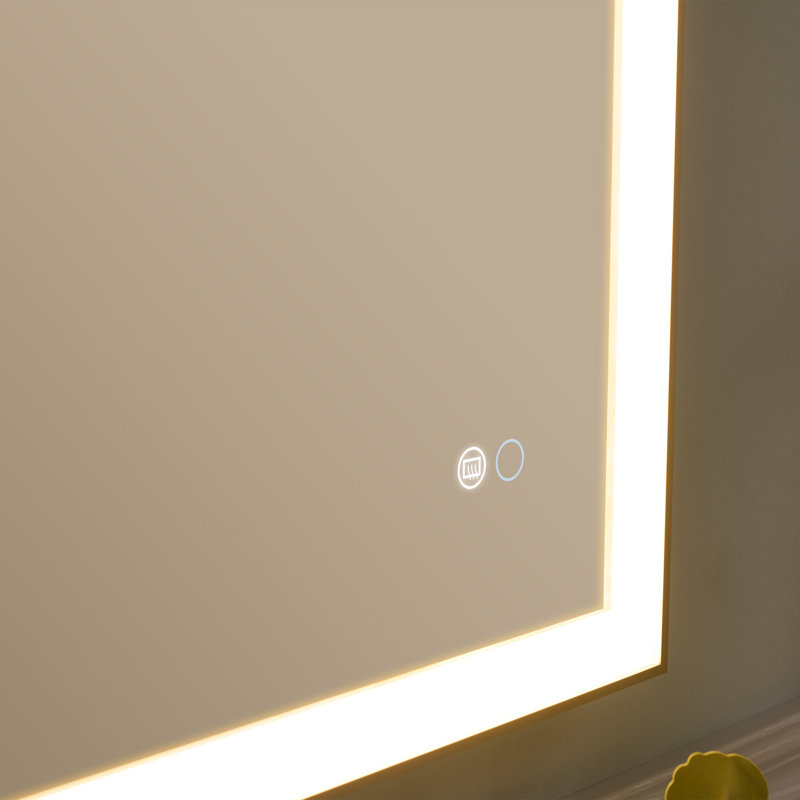 Edlun Bathroom Framed LED Mirror Anti-Fog With Dimmable Light Touch Sensor And Memory Function, 36" x 28", Gold