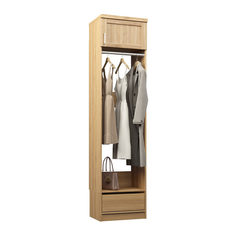 Natural Oak 19.5" Floor-Mounted Closet Section with Shaker Doors, 1 Clothing Rod, 1 Shelf & 1 Reveal Drawer, 19.5