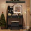 Meuble-lavabo avec miroir lumineux à DEL et station de charge, petit ensemble de coiffeuse avec tabouret de rangement, 4 tablettes ouvertes et 2 tiroirs, coiffeuse pour filles, noir