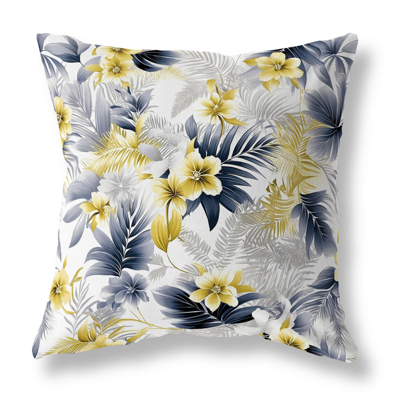 Oreiller réversible intérieur / extérieur Enchanted Tropics, Jaune / floral argenté, H 20 po x l 20 po