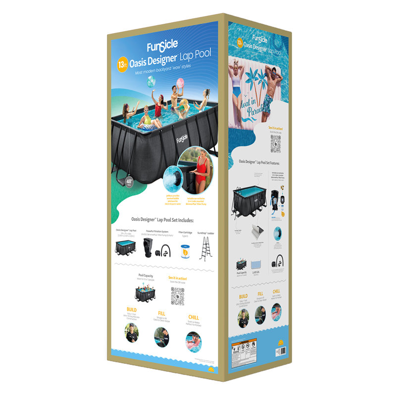 Funsicle: Oasis Designer Lap Pool - Above Ground Pool Set, Durable 3-Ply, Powerful Filtration System, SureStep Ladder, For 6-7 People